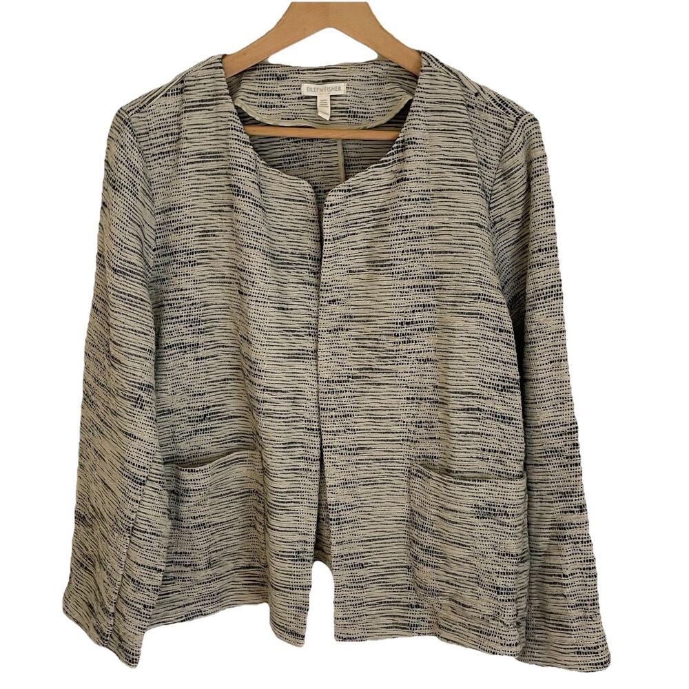 Eileen Fisher Open Blazer Jacket Womens XL Artsy Cotton Textured Heather Tweed - Picture 11 of 15